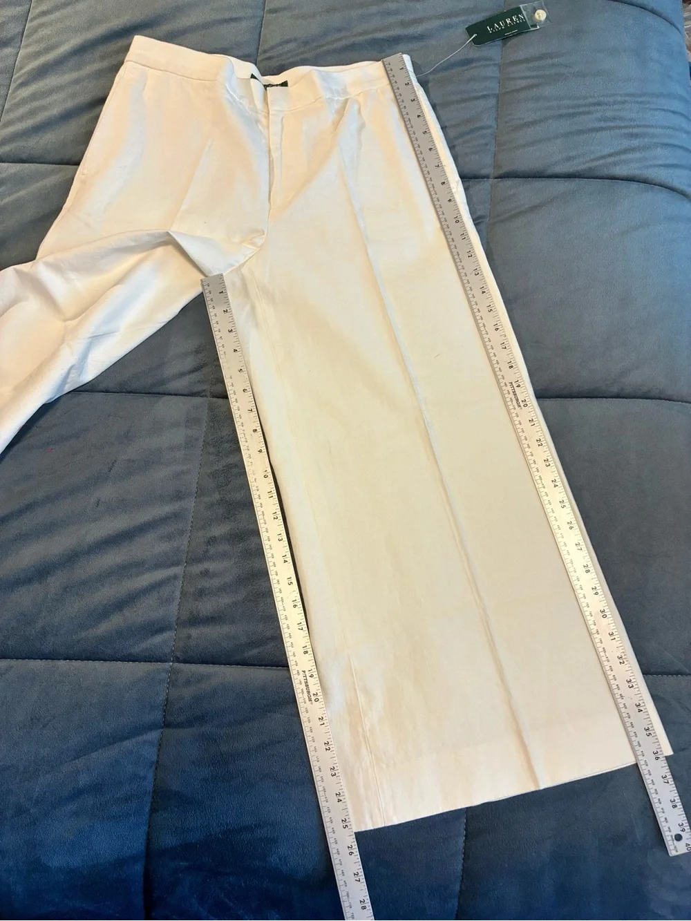 VTG Lauren Ralph Lauren Colonial Cream 8 Linen Cotton Blend WIDE Leg Slacks